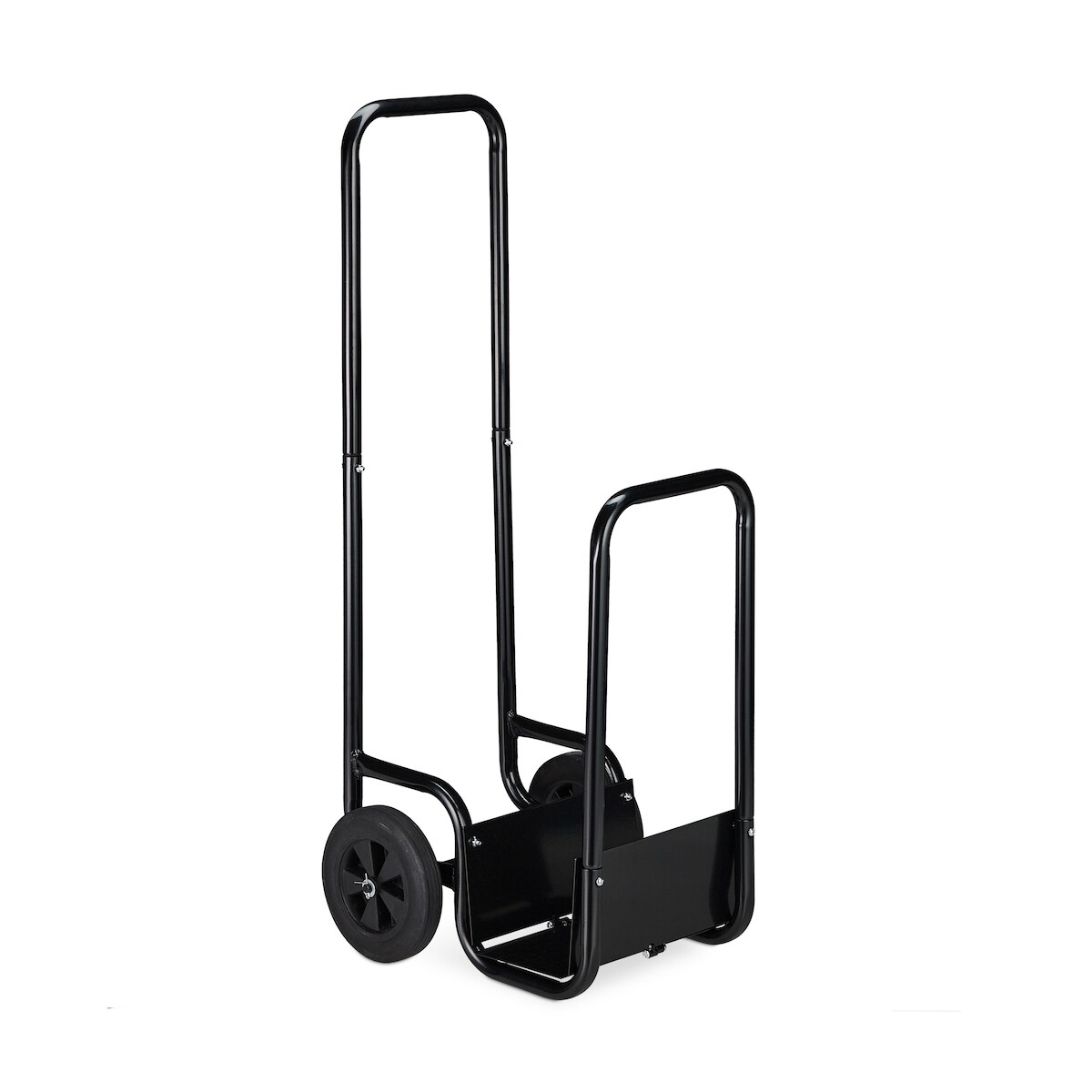 Relaxdays Kaminholzwagen, Brennholzkarre aus Stahl, mit 2 Rädern, Feuerholztransport & -aufbewahrung, bis 40 kg, schwarz Image