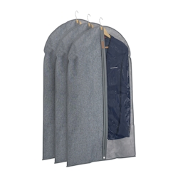 Relaxdays Kleidersack 3er Set, Kleiderschutz mit Reißverschluss, 99 x 58 cm, Schutzhülle Anzug, Kleid, grau/transparent Image