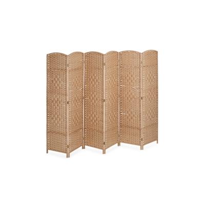 Relaxdays Paravent, 6-teilig, Raumtrenner faltbar, HxB 170x241 cm, Sichtschutz innen, Holz, Papierseil, Trennwand, natur Image