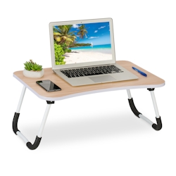 Relaxdays Laptoptisch für Bett & Couch, HxBxT: 26 x 63 x 40 cm, klappbarer Betttisch, MDF, Eisen, Notebooktisch, natur Image