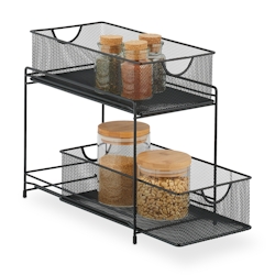 Relaxdays Küchen Organizer, 2 Ausziehkörbe, Etagenregal aus Metall, H x B x T: 32 x 19 x 35,5 cm, Bad Organizer, schwarz Image