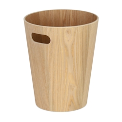Relaxdays Papierkorb Holz, runder Mülleimer mit Griff, 7,5 L, ohne Deckel, HxD 28 x 23 cm, Abfalleimer Büro, Flur, natur Image