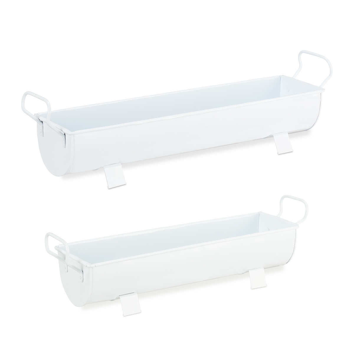 Relaxdays Blumenkasten Dachrinne, 2er Set, für Garten & innen, Vintage Design, Eisen, Metallwannen zum Bepflanzen, weiß Image