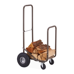Relaxdays Kaminholzwagen mit Luftreifen, 360° Rollen, Holzwagen bis 60 kg, für 33 cm Scheite, Brennholz-Sackkarre, braun Image