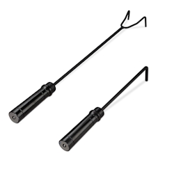 Relaxdays Schürhaken Set, 2 Feuerhaken für Kamin, Ofen, Grill und Feuerschale, Kaminhaken Stahl, Aschekratzer, schwarz Image