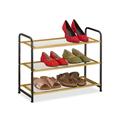 Relaxdays Schuhregal, 6 Paar Schuhe, HxBxT: 48 x 60 x 25 cm, schmal, 3 Ablagen, Stahl, Flur Schuhgestell, schwarz/gold