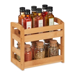 Relaxdays Gewürzregal Bambus, 2 Etagen, stehend, HBT: 23 x 25,5 x 15,5 cm, Gewürzständer für Arbeitsplatte, Küche, natur Image