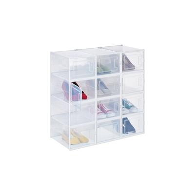 Relaxdays Schuhboxen 12er Pack, mit Tür, Schuhorganizer, stapelbar, Schuhe bis Größe 47, Lüftungsschlitze, transparent Image
