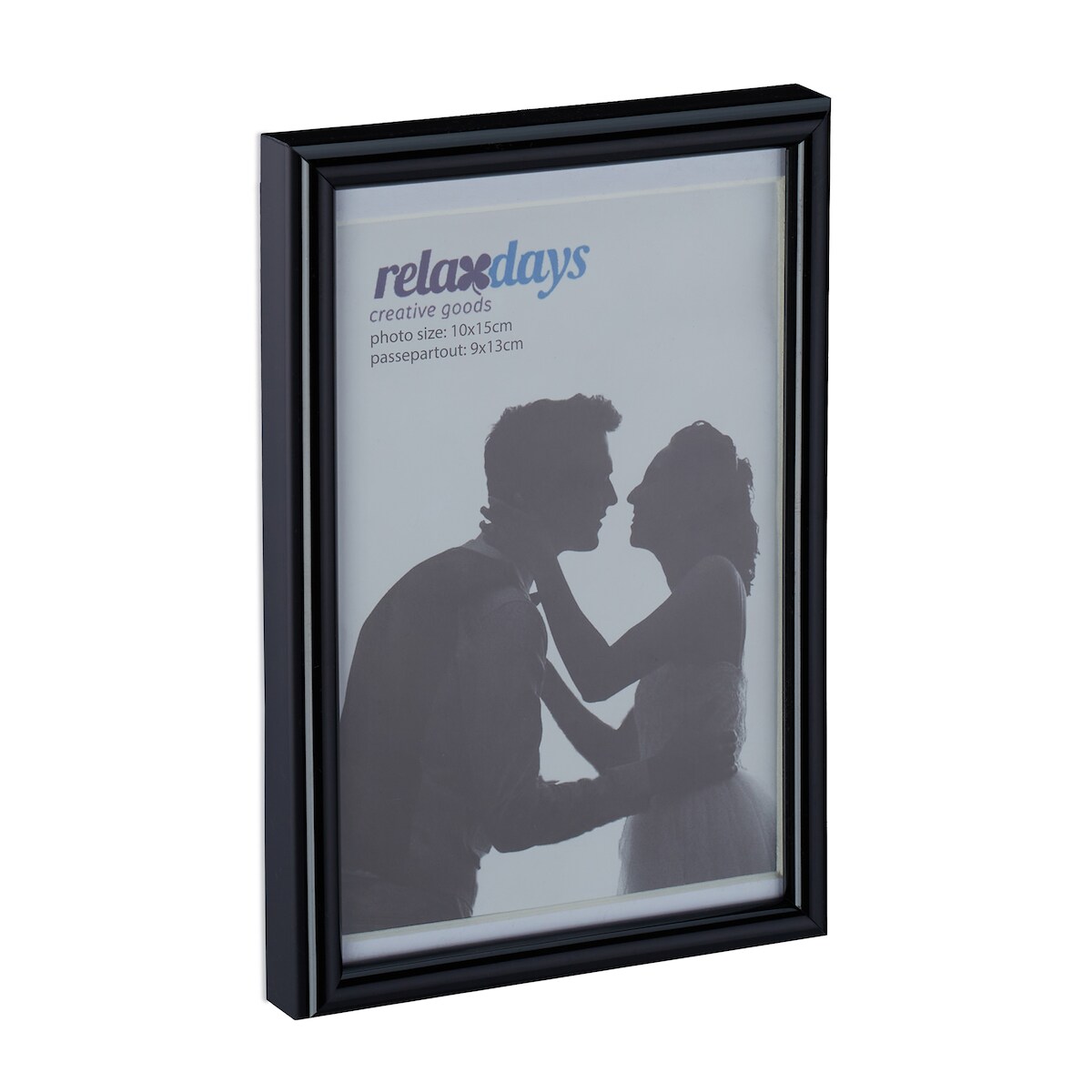 Relaxdays Bilderrahmen 2er Set, 10x15 cm, Passepartout 9x13 cm, Glasscheibe, Fotorahmen zum Stellen & Hinhängen, schwarz Image