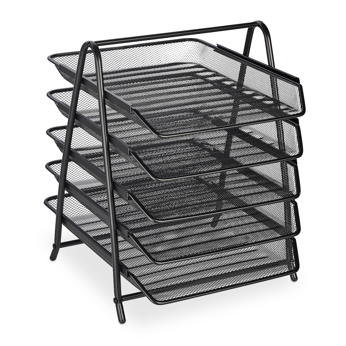 Relaxdays Dokumentenablage, 5 Fächer, Briefablage, Mesh-Metall, HxBxT: 37,5 x 30 x 35,5 cm, A4 Ablagesystem, schwarz Image