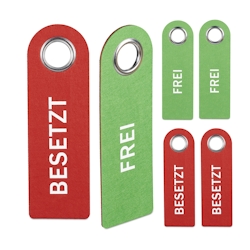 Relaxdays Türschild "Besetzt Frei", 6er Set, WC Schild zum Aufhängen, beidseitig, Bad & Büro, Filz Türhänger, rot/grün Image