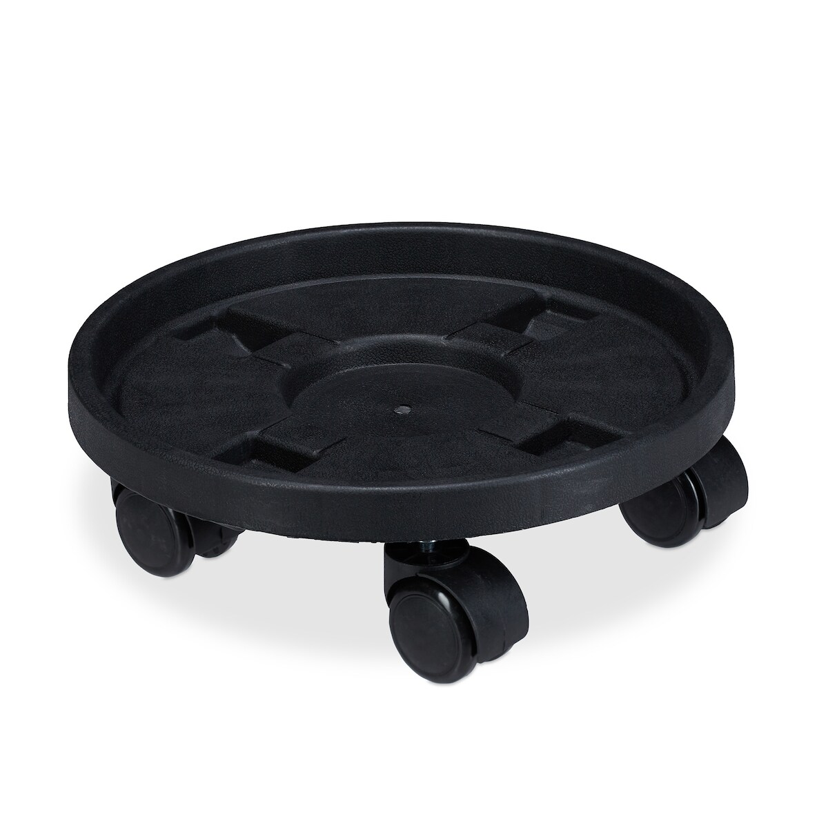 Relaxdays Pflanzenroller rund, 2er Set, Ø 30 cm, Blumentopfuntersetzer mit Rollen, Kunststoff, innen & außen, schwarz Image