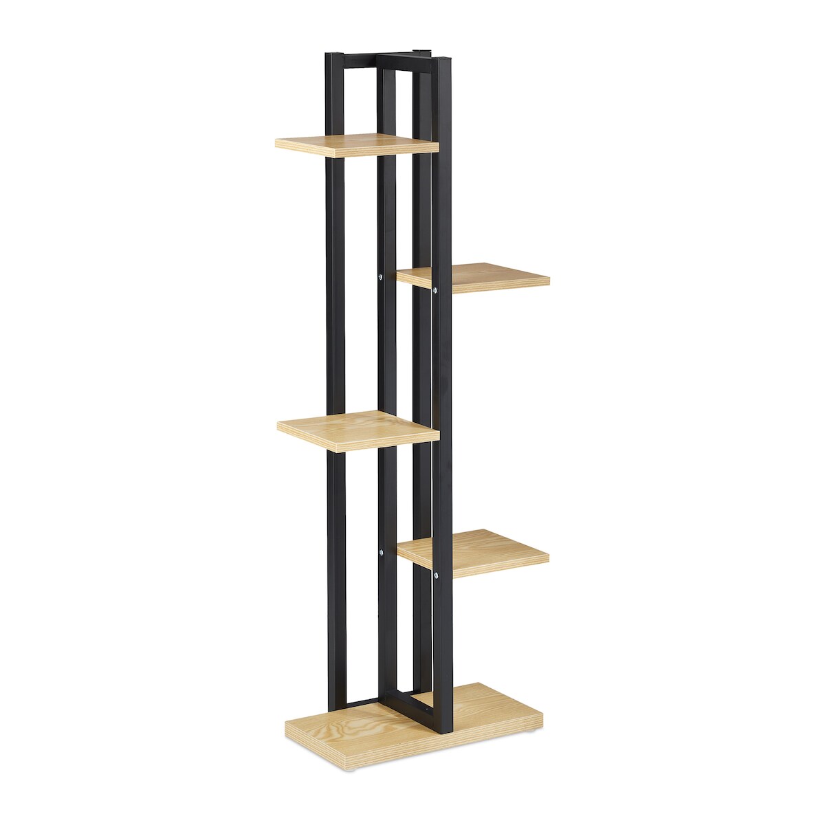 Relaxdays Pflanzenregal, Blumentreppe mit 5 Ablagen, HBT 117 x 43 x 22 cm, Stahl u. MDF, Blumenregal innen, hellbraun Image