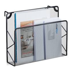 Relaxdays Zeitschriftenhalter Wand, Zeitungsablage hängend, Wandkorb, HBT 28x35,5x10 cm, Magazinhalter, Metall, schwarz Image