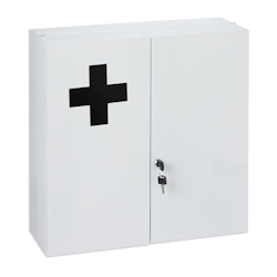 Relaxdays Medizinschrank XXL, abschließbar, 11 Fächer, Stahl, HBT: 53,5x53x19 cm, Arzneischrank 2-türig, weiß/schearz Image