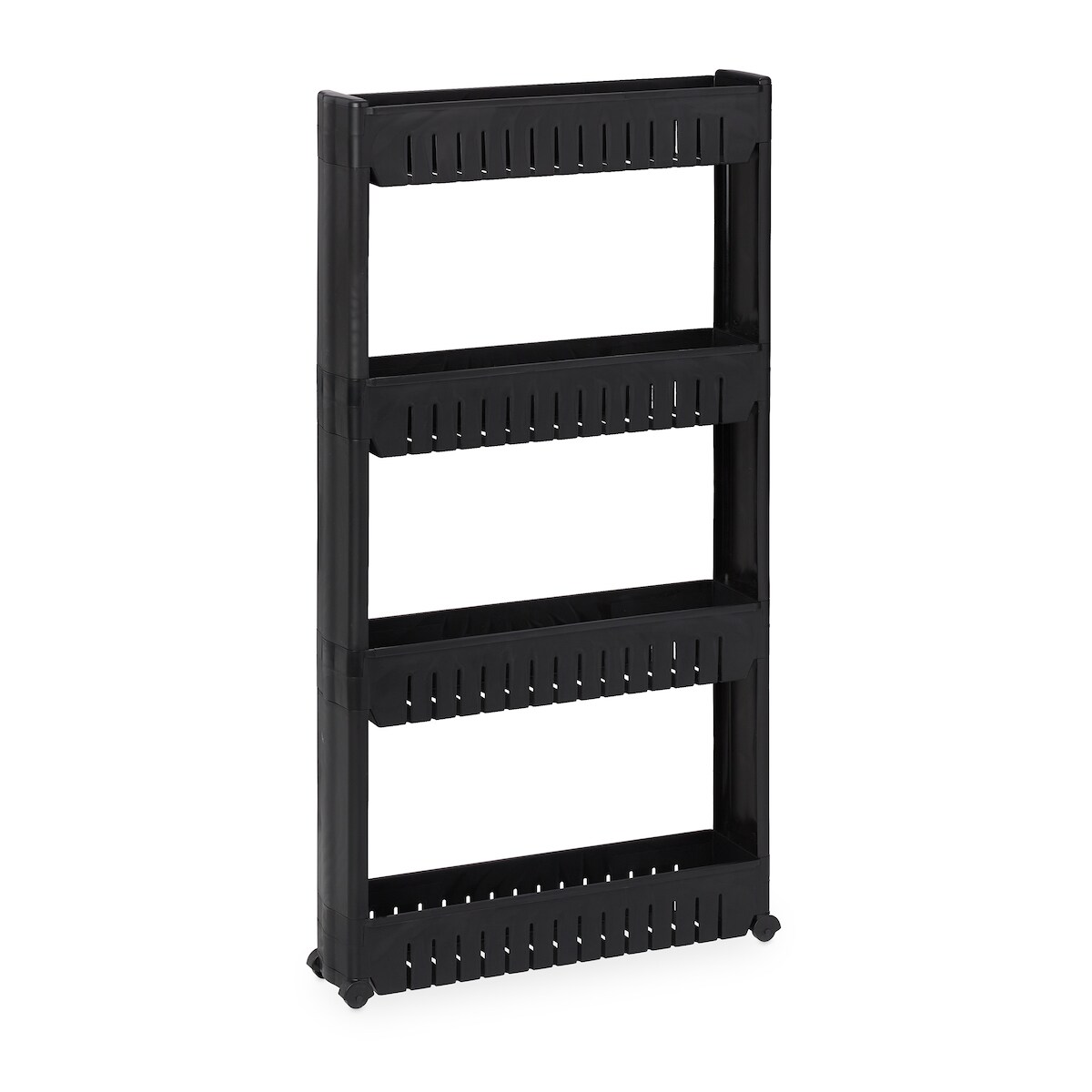 Relaxdays Nischenwagen, 4 Ablagen, schmales Nischenregal Bad & Küche, HBT 101x12,5x54 cm, Rollregal Kunststoff, schwarz Image