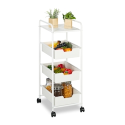 Relaxdays Rollwagen, 3 Etagen & Ablage, Küchenwagen für Bad & Büro, Rollregal, HxBxT: 85,5x32,5x40 cm, Bastelwagen, weiß Image