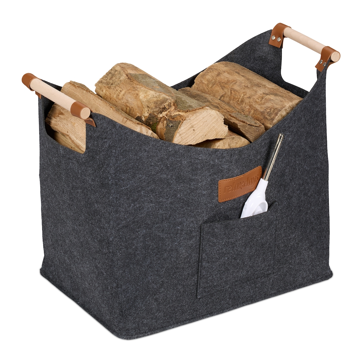 Relaxdays Kaminholzkorb Filz, 50L, Feuerholzkorb mit Tragegriffen, HBT: 40x51x32 cm, Filzkorb für Brennholz, innen, grau Image