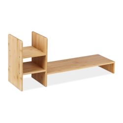 Relaxdays Monitorständer Bambus, Bildschirmerhöhung für Schreibtisch, HBT: 30 x 67 x 20 cm, ergonomisch, 4 Fächer, natur Image