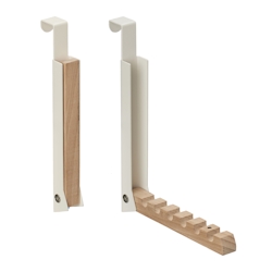 Relaxdays Türgarderobe klappbar 2er Set, zum Einhängen, Türhaken 6 Kleiderbügel, Metall & Holz, für 2 cm Türfalz, beige Image