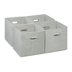 Relaxdays Aufbewahrungsbox 4er Set, faltbare Regalboxen, HxBxT: 30x30x30 cm, mit Griffen, Faltboxen für Regale, grau Image