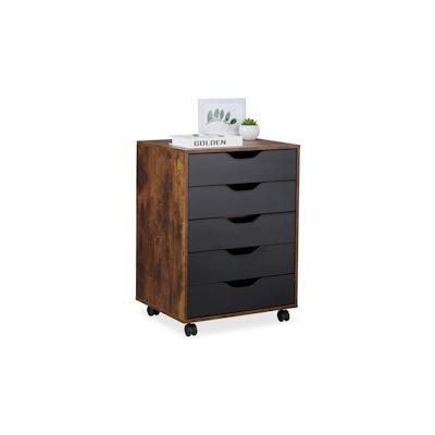 Relaxdays Rollcontainer, 5 Schubladen, HxBxT: 66,5 x 48 x 39,5 cm, Büroschrank, Aktenschrank mit Rollen, braun/schwarz Image
