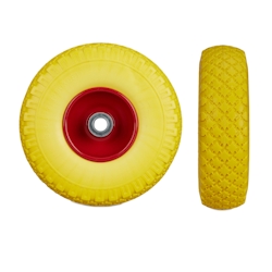 Relaxdays 2x Sackkarrenrad, pannensichere Vollgummireifen, 3.00-4" Stahlfelge, 20 mm Achse, 100kg, 260 x 85 mm, gelb-rot Image