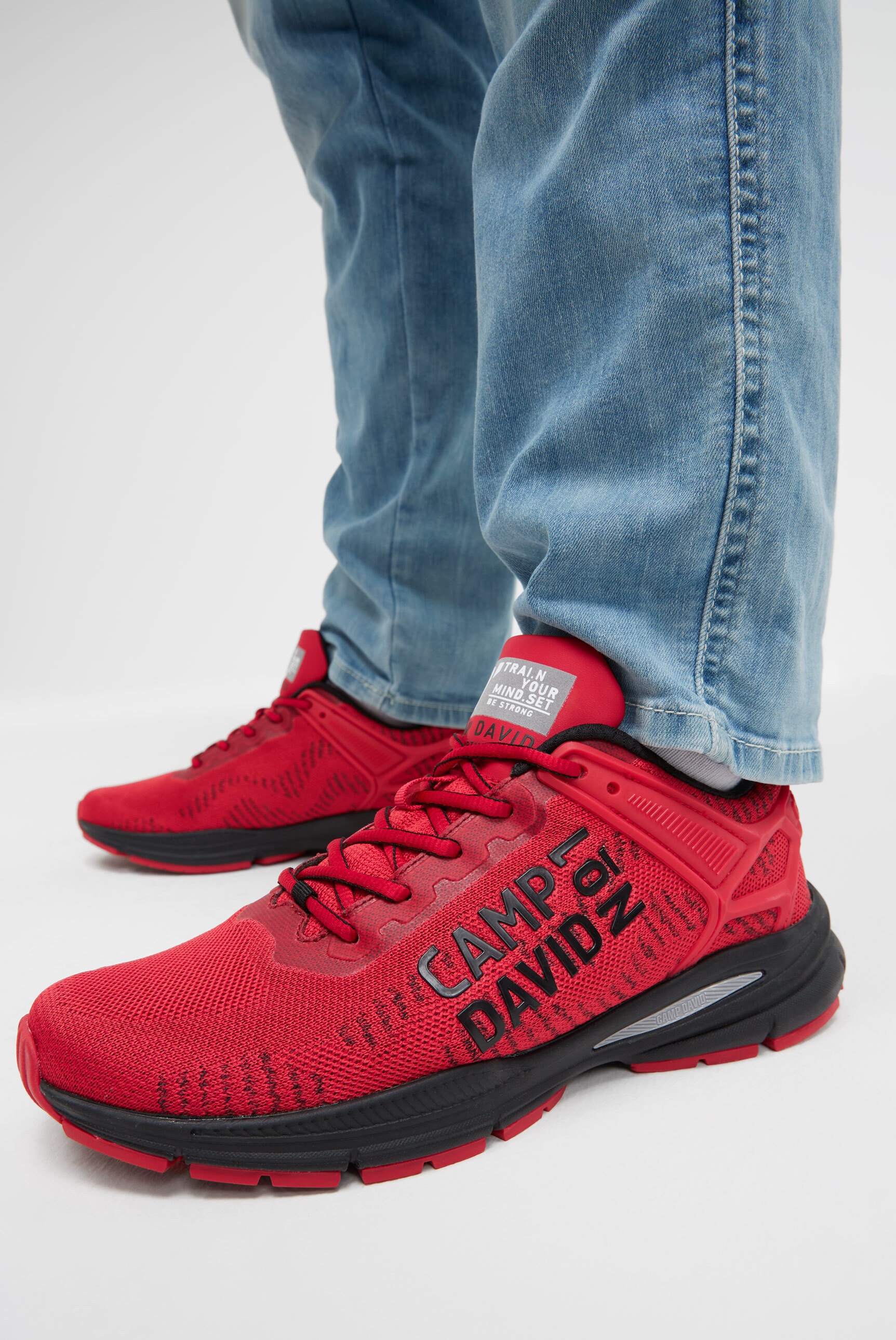 Sneaker CAMP DAVID, Herren, Gr. 43, classic rot, Synthetik, Textil, mehrfarbig, Schuhe, mit Wechselfußbett