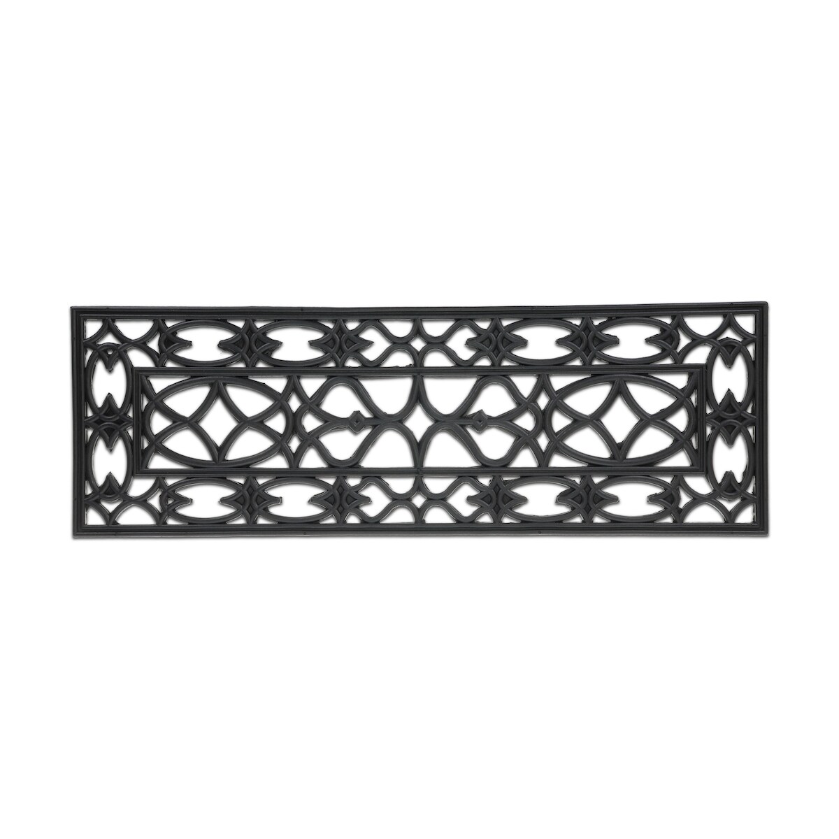 Relaxdays Fußmatte Gummi, 75 x 25 cm, wetterfest, rutschfest, Türvorleger innen & außen, Gummimatte Ornamente, schwarz Image