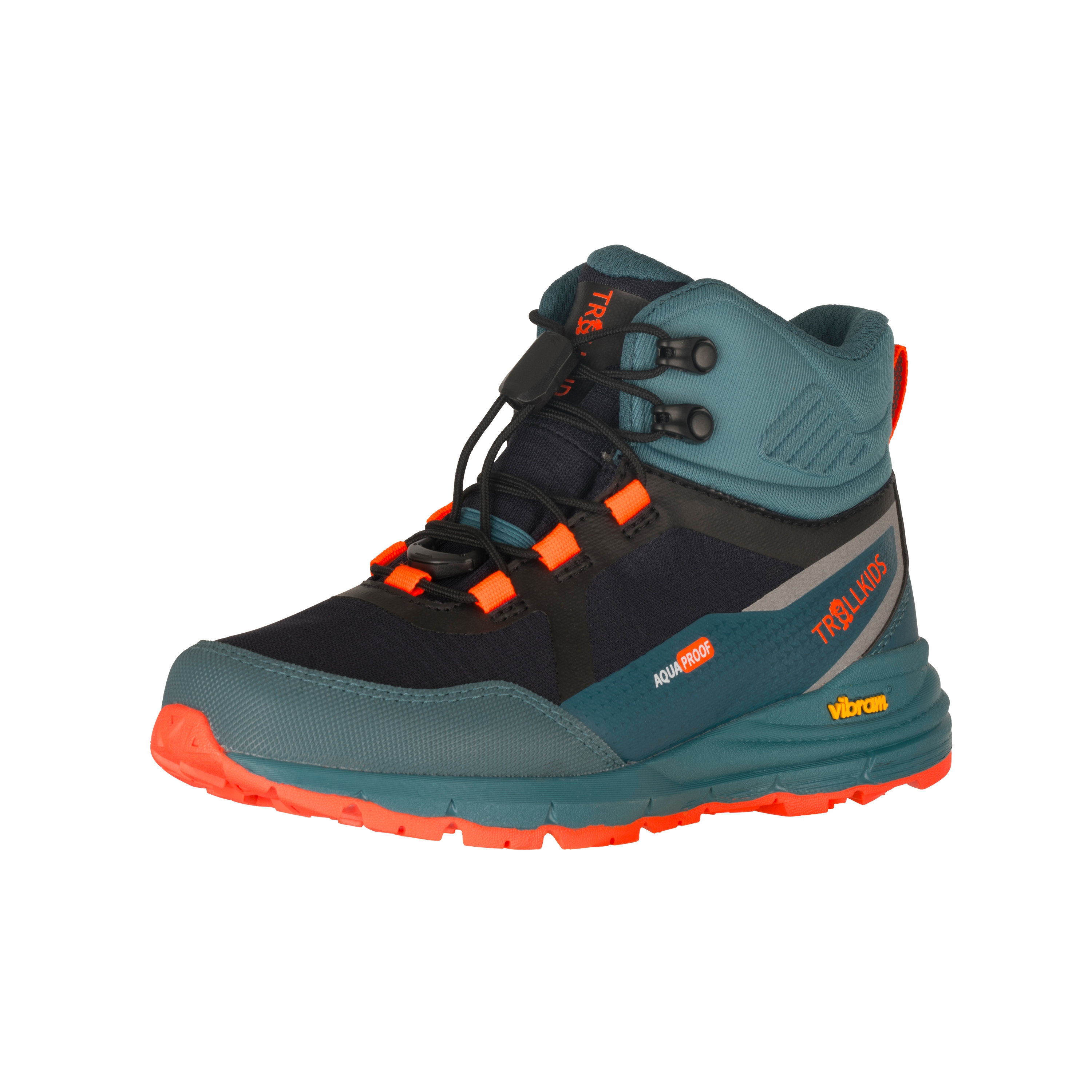 Outdoorschuh TROLLKIDS "KIDS SKARVAN HIKER MID XT", Gr. 30, orange (stormy blau, flame orange, schwarz), Mesh, Synthetik, sportlich, Schuhe, wasserdicht, Vibram Sohle, Schnellverschluss, reflektierende Details Image