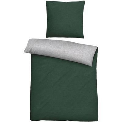 Wendebettwäsche BIBERNA "Hermal", grün (dunkelgrün), B/L: 135cm x 200cm, , Flanell, B/L: 80cm x 80cm, Flanell, Obermaterial: 100% Baumwolle, Bettwäsche, Flanell in Melangeoptik, Winterbettwäsche, Made in Germany Image