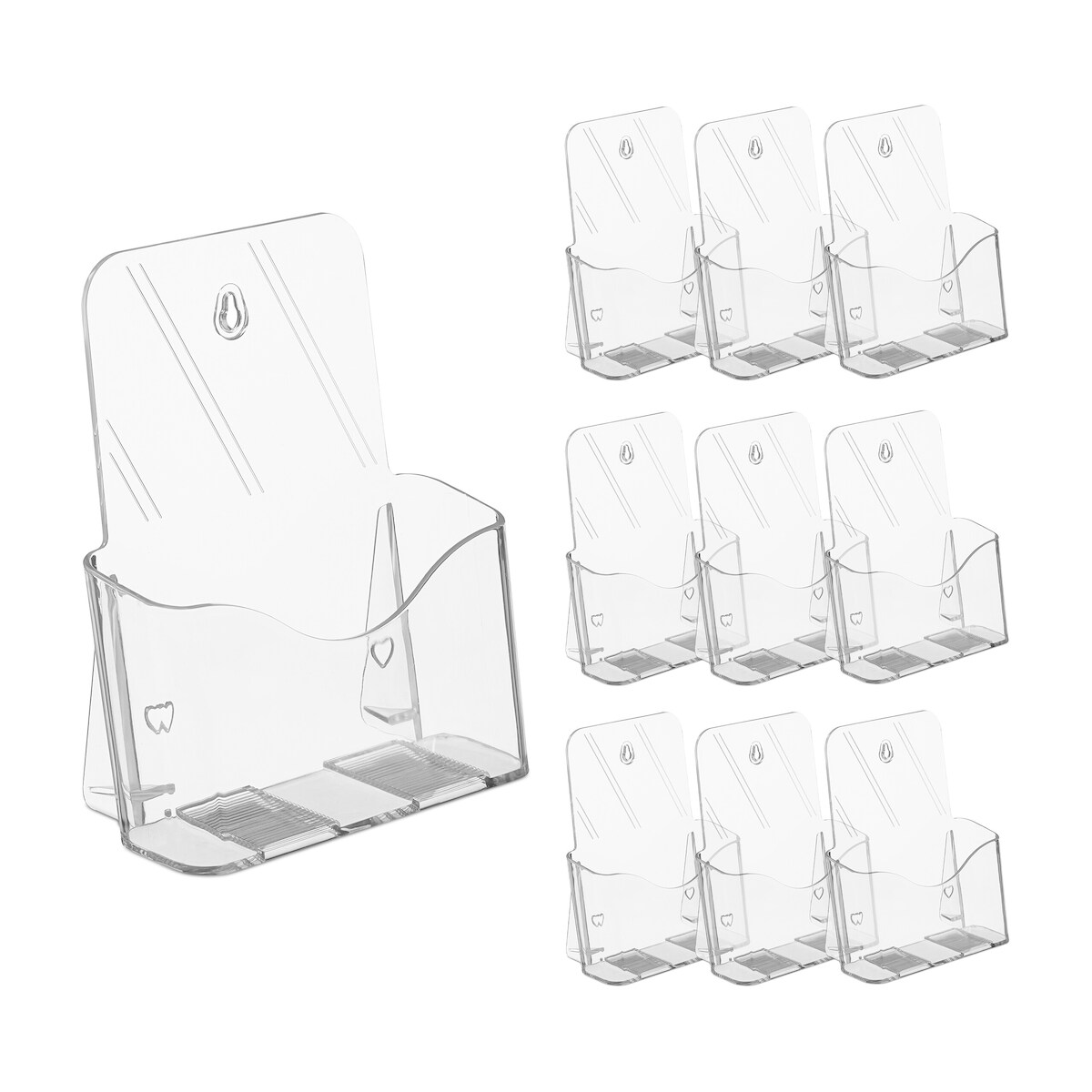 Relaxdays Prospektständer DIN A5, 10er Set, Acryl, Prospekthalter für Tisch & Wand, HBT: 20 x 17,5 x 8,5 cm, transparent Image