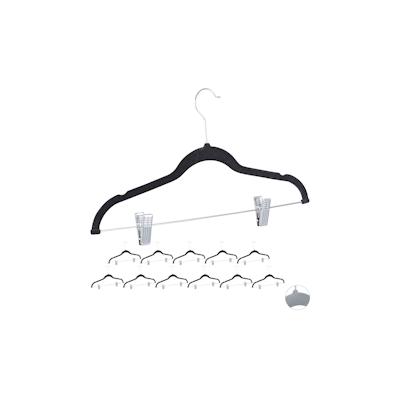 Relaxdays Samtbügel mit Clips 12er Set, 360° drehbarer Haken, Hosenbügel, rutschfeste Hemdenbügel, 43 cm breit, schwarz Image