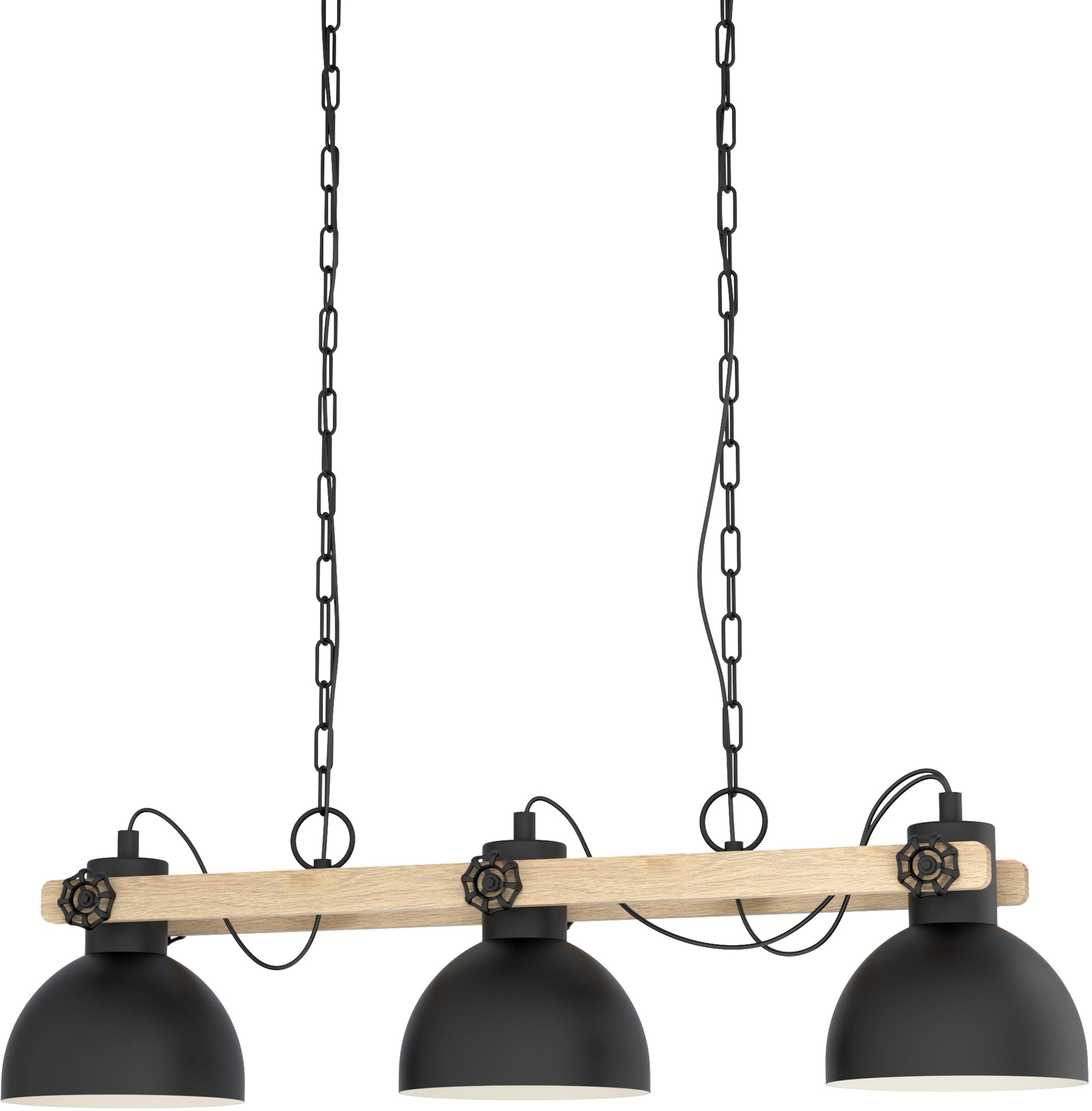 EGLO Hängeleuchte "LUBENHAM Hängelampe, Stahl und Holz, E27, IP20, Esszimmerlampe, Lampe", braun (schwarz, braun), 3, Leuchten, Hängeleuchte, L90 x B20 x H110 cm, schwarz, braun, 3X28W exkl. Image