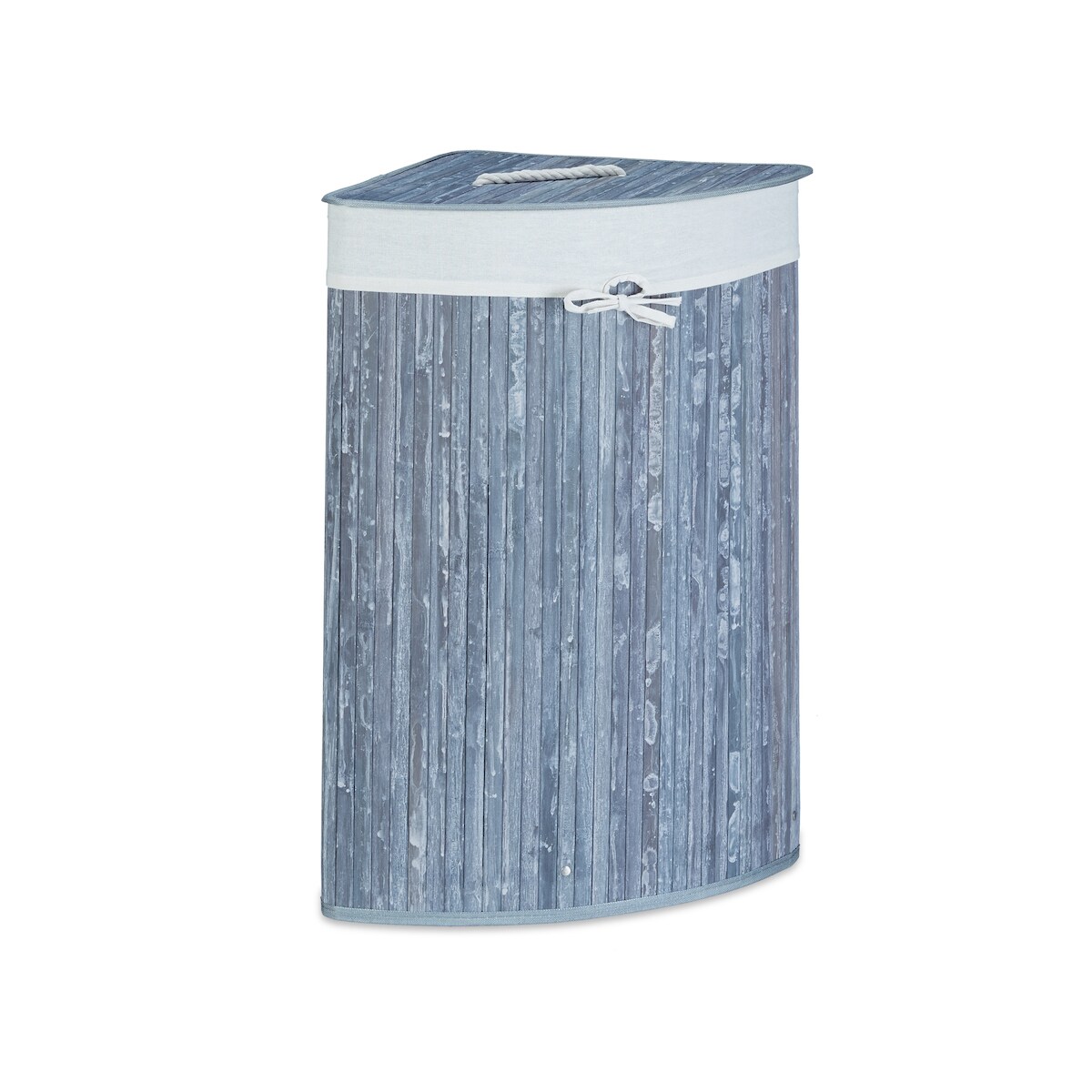 Relaxdays Eckwäschekorb Bambus, faltbare Wäschebox 60 l, platzsparend, Wäschesack Baumwolle, 65 x 49,5 x 37 cm, grau Image