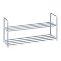Relaxdays Schuhregal Stecksystem, 2 Ebenen, für 8 Paar Schuhe, HxBxT: 45 x 90 x 31 cm, Schuhständer Metall, silber/weiß