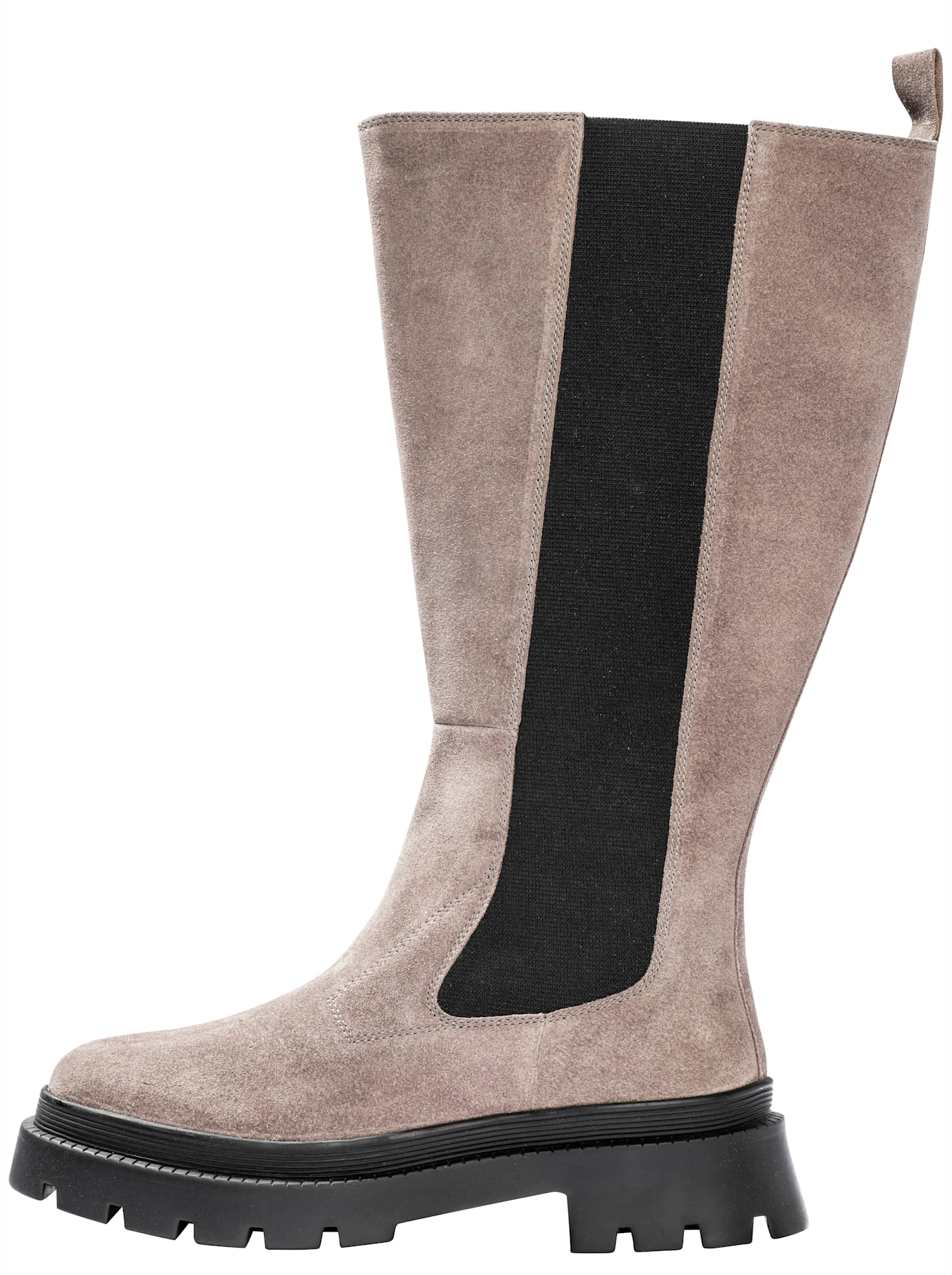 Weitschaftstiefel SHEEGO, Damen, Gr. 40, grau (taupe), Leder, Veloursleder, Schuhe