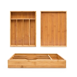 Relaxdays Besteckkasten, HxBxT: 4,5x25,5x34cm, Bambus, 5 Fächer, Besteckeinsatz/Schubladenorganizer, natur