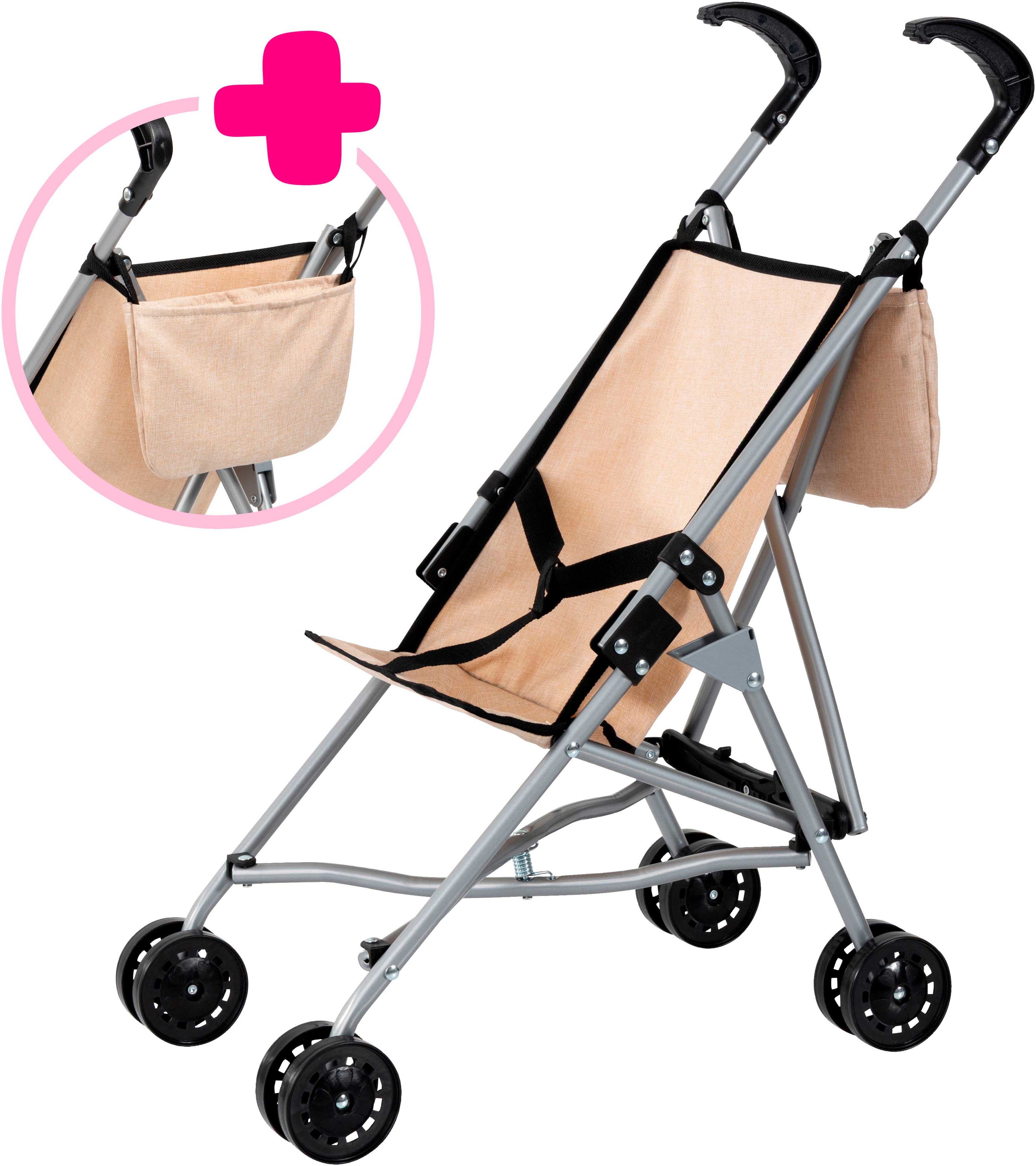 Puppenbuggy BAYER, schleife beige, Puppenwagen, KinderB:27cm H:56cm T:47cm, Metall, Kunststoff, Polyester, mit Tasche, B:27cm H:56cm T:47cm Image