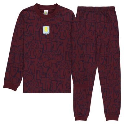 Pyjama mit kuscheliger Passform und Grafik von Aston Villa – Weinrot – Kinder Image