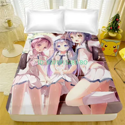 Kafuu Chino Anime Fitted Sheet Pillow Mattress Cover 360 Band Bed Sheet Single Double Bed Sheets Queen Cover Bed Linings Gifts