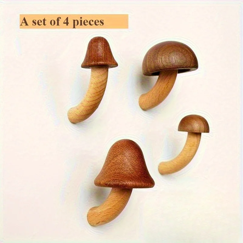 4 Stücke Holz Pilz Kühlschrank Magnet Home Küche Kühlschrank Magnet 3D Massivholz Magnet Handwerk Ornament Holz Farbe Image