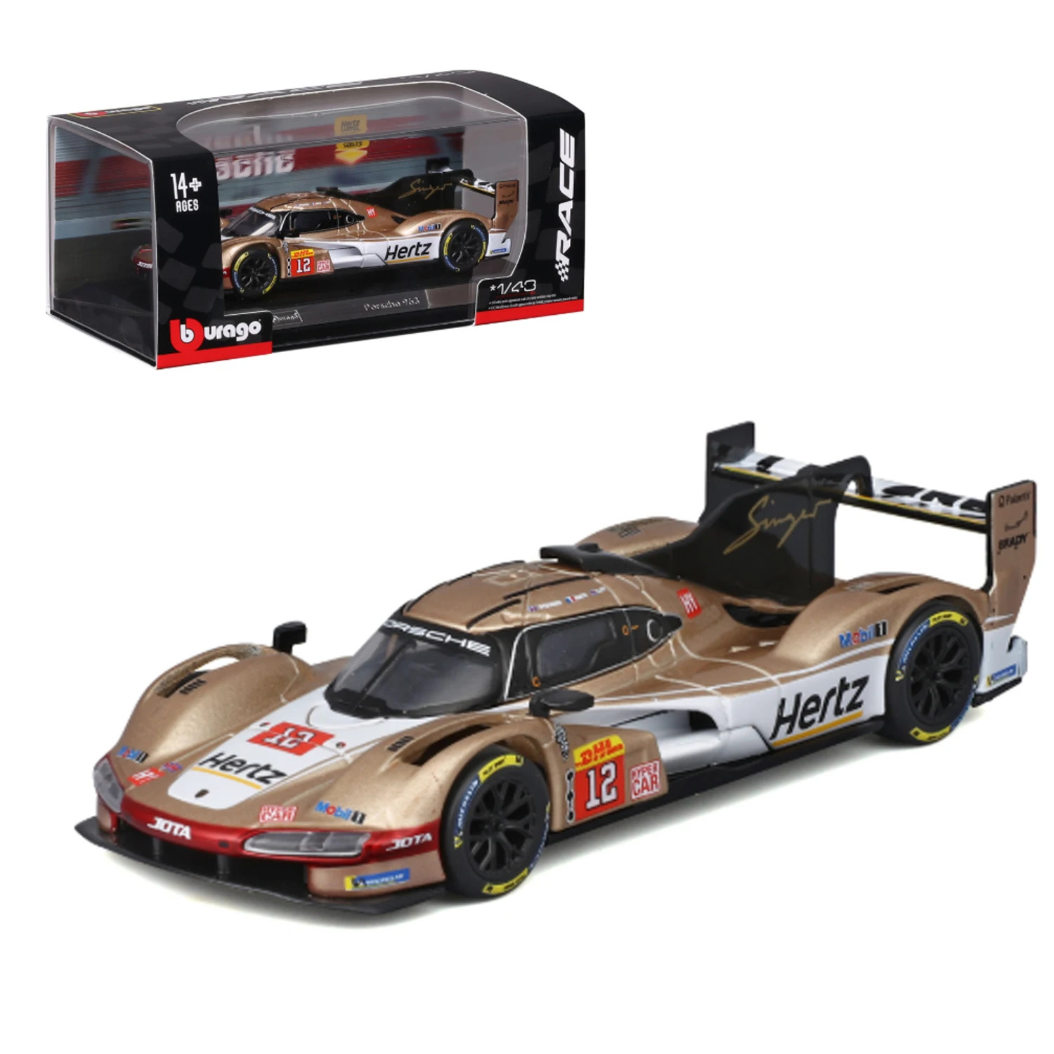 2025 neue Bburago 1:43 24h Le Mans Porsche 963 Hertz Team Jota Gold # 12-Legierung Miniatur Druckguss Modell Wec Rennwagen Spielzeug