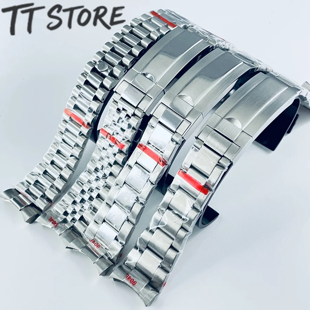 20 mm breites 904L-Uhrenarmband aus massivem Edelstahl, gebürstet poliert, Oyster-Armband, Faltschließe, Glide-Lock-Verschluss Image