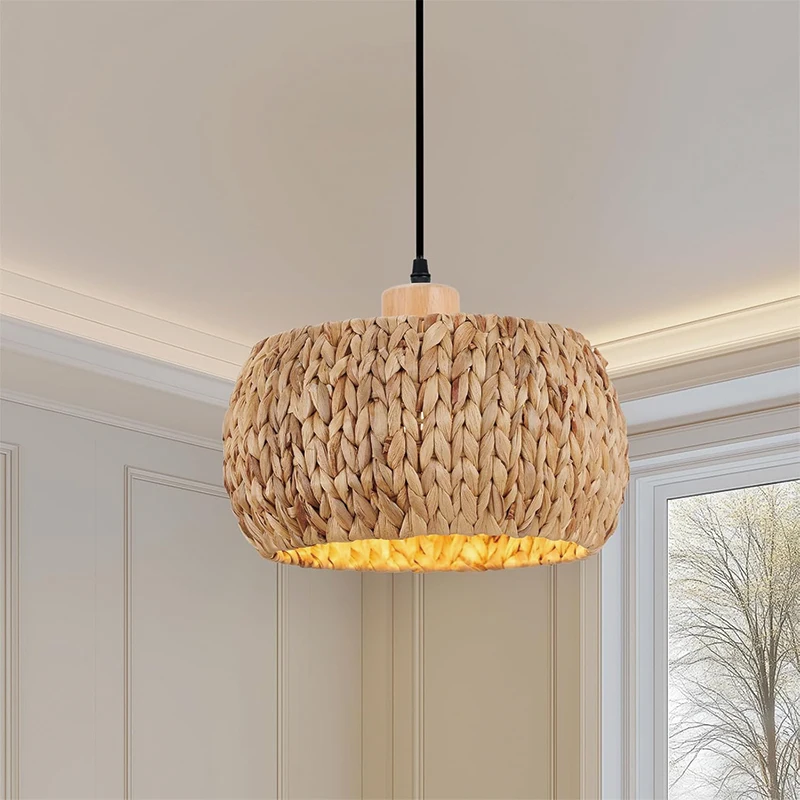 E26 E27 Sockel Pendelleuchte Vintage Bambus Rattan Hängelampe Home Schlafzimmer Handgefertigte Dekore Lampenschirm Flur Kücheninsel
