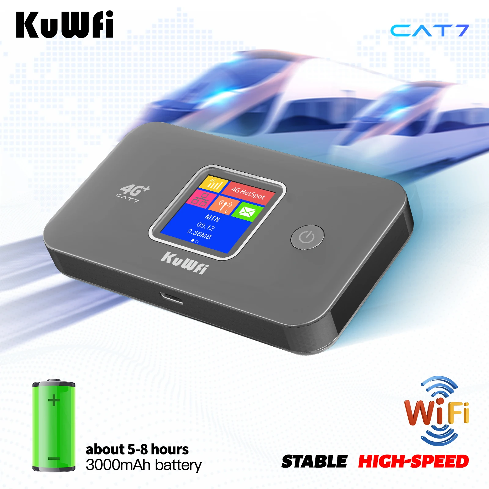 KuWfi MF801 Tragbares WLAN für unterwegs | Hochgeschwindigkeits-Internet | Langlebiger 3000-mAh-Akku, kompakter und sicherer MLAN-Router für den Einsatz Image