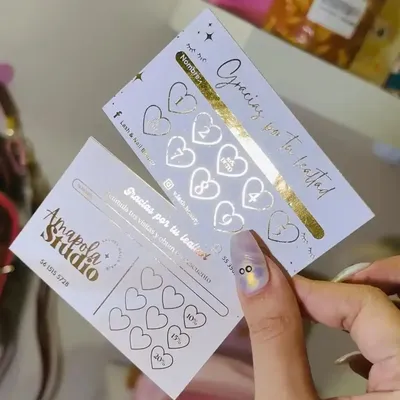 Custom Beauty Hot Golden Foiled Business Loyalty Cards With Heart and Credit Card style With logo and QR Code Printable BUsiness