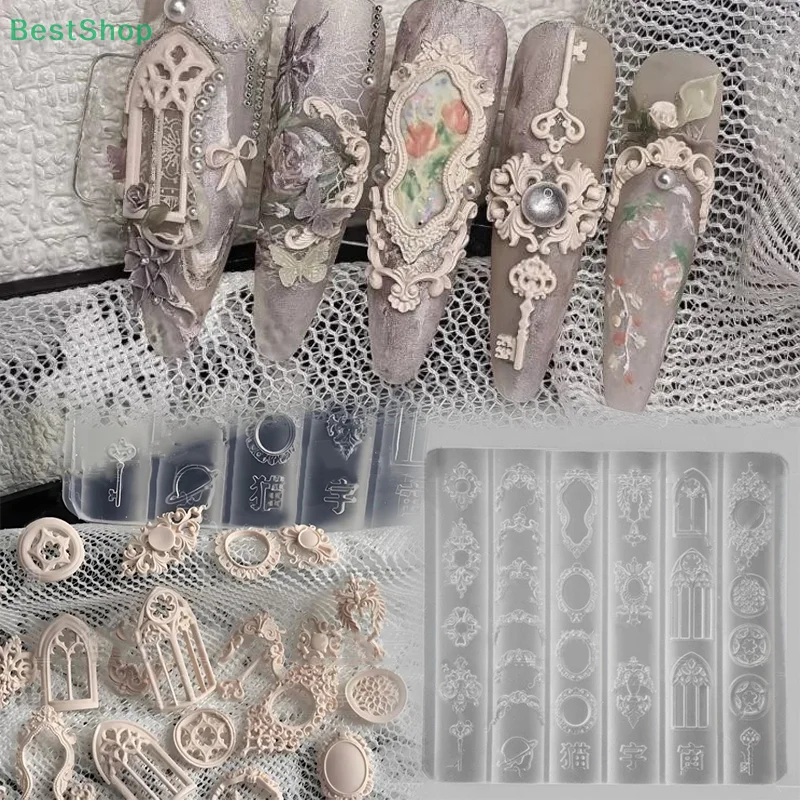    3D Silikon Nail Art Form Europäischen Stil Retro Muster Kerzenständer Kerze Design Dekor DIY Transparente Maniküre Vorlage Image