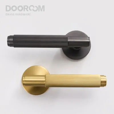 Dooroom Brass Stripe Door Lock Set Modern Grey Interior Bedroom Bathroom Double Wood Lever Dummy Handle Knob Linear