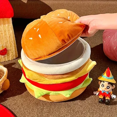 Burger Shaped Storage Ottoman Footrest Stool Foldable Cartoon Plush Ottomans Foot Rest Footstool Bench for Living Room Kids